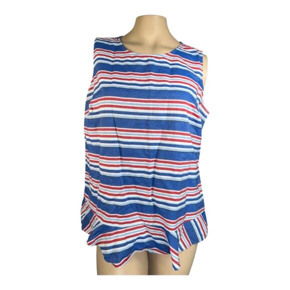Tommy Hilfiger Women’s Red White Blue Striped Sleeveless Peplum Top Size Large - Picture 1 of 7